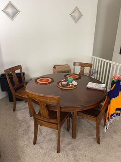 Round Wooden Dining Table + Four chairs