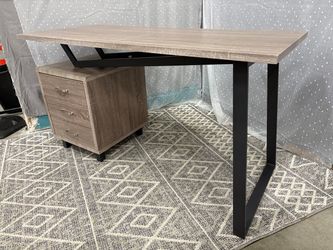 Modern Contemporary Grey Wash Desk with Abstract Black Metal Frame