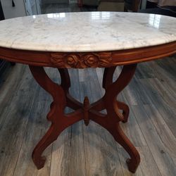     REDUCED!!! VICTORIAN MARBLE TOP AND CARVED ROSE MAHOGANY TABLE