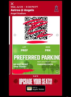 Angels Baseball v Houston Astros Preferred Parking ticket Wednesday 7-29-26