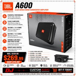 JBL Club Series A600 Mono Subwoofer System Amplifier 1200 Watts Bass Amp 🚨 Payment Options Available 🚨 No Credit Needed 🚨
