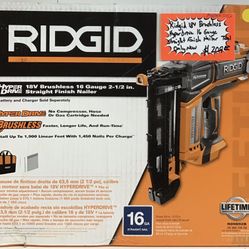 Ridgid 18V Brushless Hyper Drive 16 Gauge Straight Finish Nailer Tool Only New 