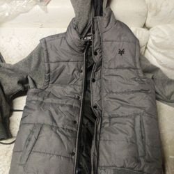 Boys Kids Jacket Size 14-16y Gray With Hoodie 