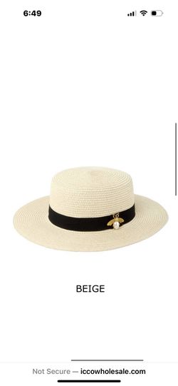 PEARL BEE CHARM FLAT TOP STRAW HAT