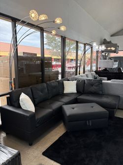 Brand New Imitation Leather Sectional With Storage Ottoman NEW