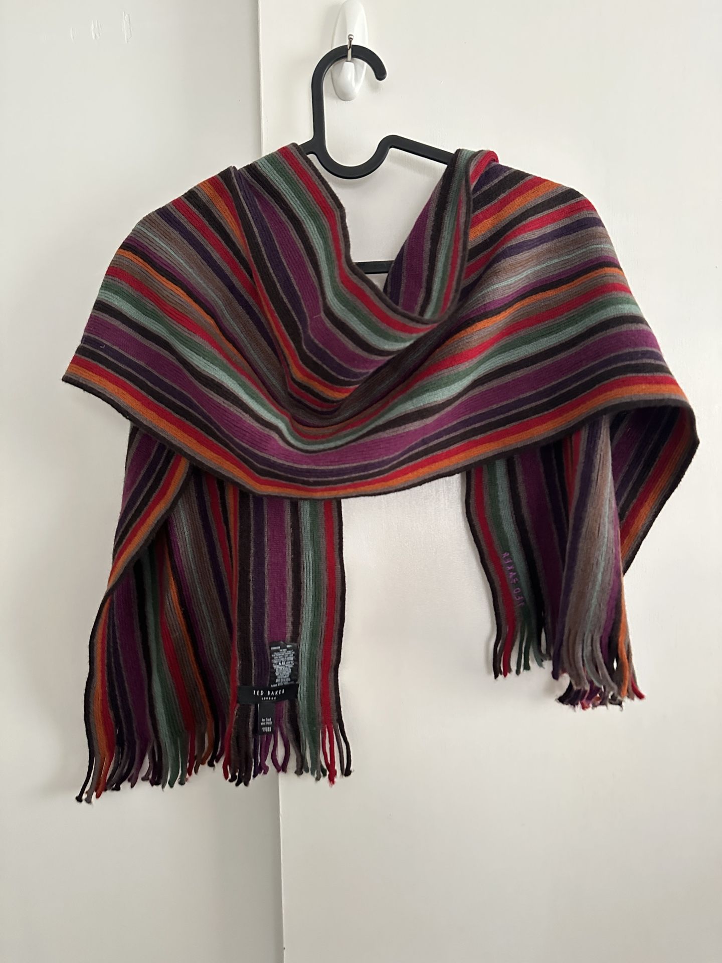 Ted Baker London  Unisex Multicolor Striped 100% Wool Winter Scarf 13*54”