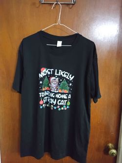 Most Likely to Bring Home a Stray Cat Christmas T-Shirt.  Large