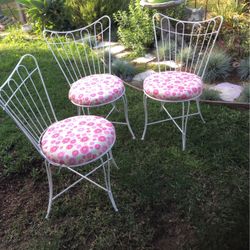 Vintage Patio Ice Cream Parlor Style Wrought Iron Chairs (3) 