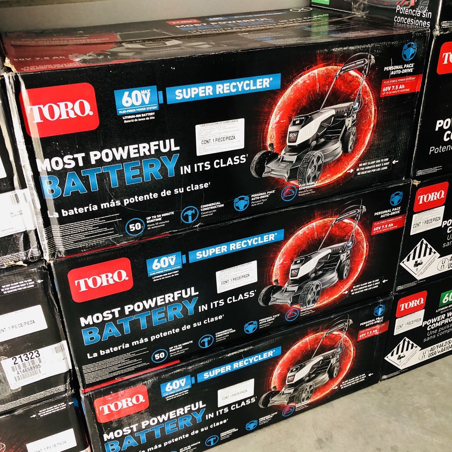  NEW IN BOX ! TORO 21” SUPER RECYCLER VORTEX SELF PROPELLED REAR WHEEL DRIVE PERSONAL PACE AUTO DRIVE 60 VOLT FLEX FORCE BATTERY POWERED MOWER KIT! 