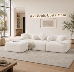 17”L Shaped Modern Sofa, Modular Sectional Cloud Couch with Ottoman, Boneless boucle  Sofa, (white ) K-51