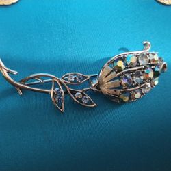 Vtg 1950s AB Rhinestones Brooch By coro
