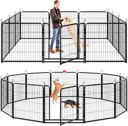 Dog Playpen Outdoor Extra Wide 12 Piece Panels Heavy Duty Dog Fence 32" Height Anti-Rust with Doors
