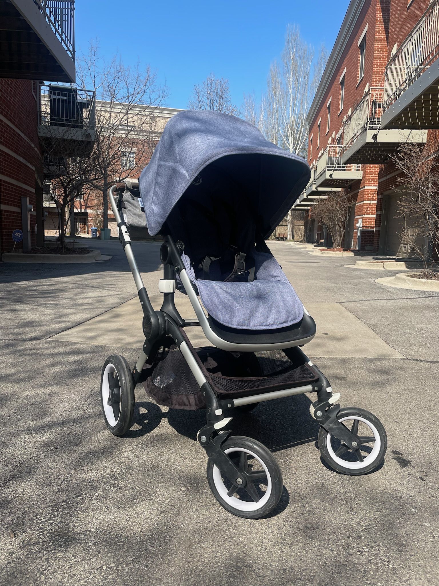 Bugaboo Fox stroller, bassinet, runner base, transport bag, and accessories