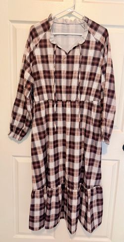Plaid Midi Dress with Ruffle Hem