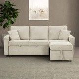 New Couch With Pullout Bed.  Beige Fabric.  82x33Dx33H; St Ht 18” ; Sleeper 60”.  Free Delivery!