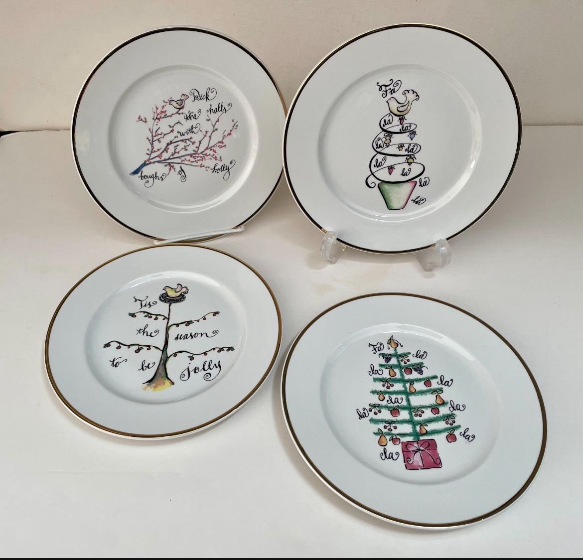 Set of 4 Christmas Plates New 7-5/8”Round Dessert/Salad
