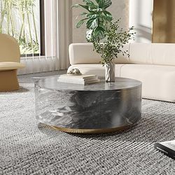 33 in. Modern Brown Round Wood Round Coffee Table Center Table with 2-Drawers for Living Room, Fully Assembled