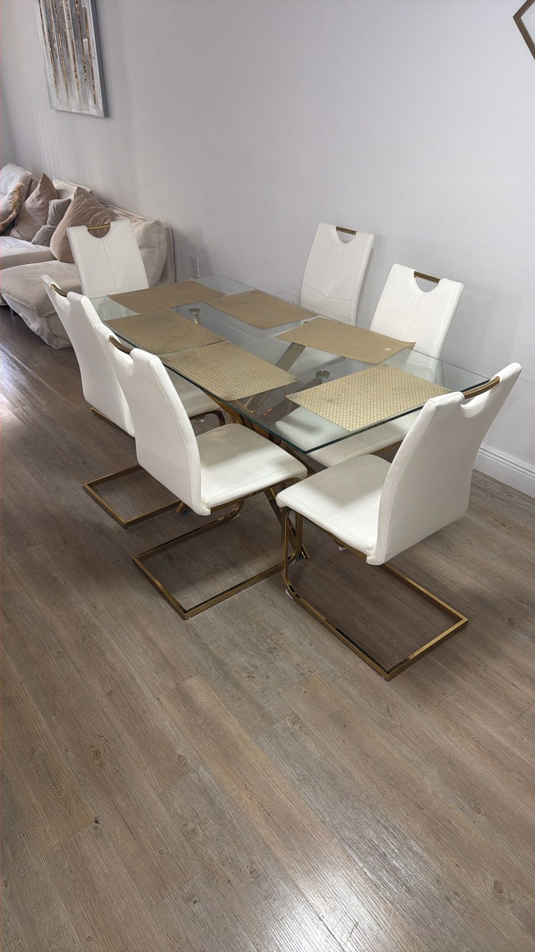 Tablet Of Glass, 6 People, Chair White&gold