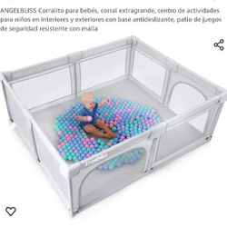 ANGELBLISS Baby Playpen, Extra Large Playpen, Indoor Outdoor Kids Activity Center with Non-Slip Base, Heavy Duty Safety Play Yard with Mesh