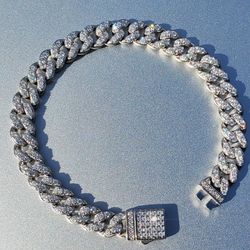  8mm 18cm Moissanite Cuban Chain Bracelet 925 Sterling Silver 18K Gold Plated with Certificate