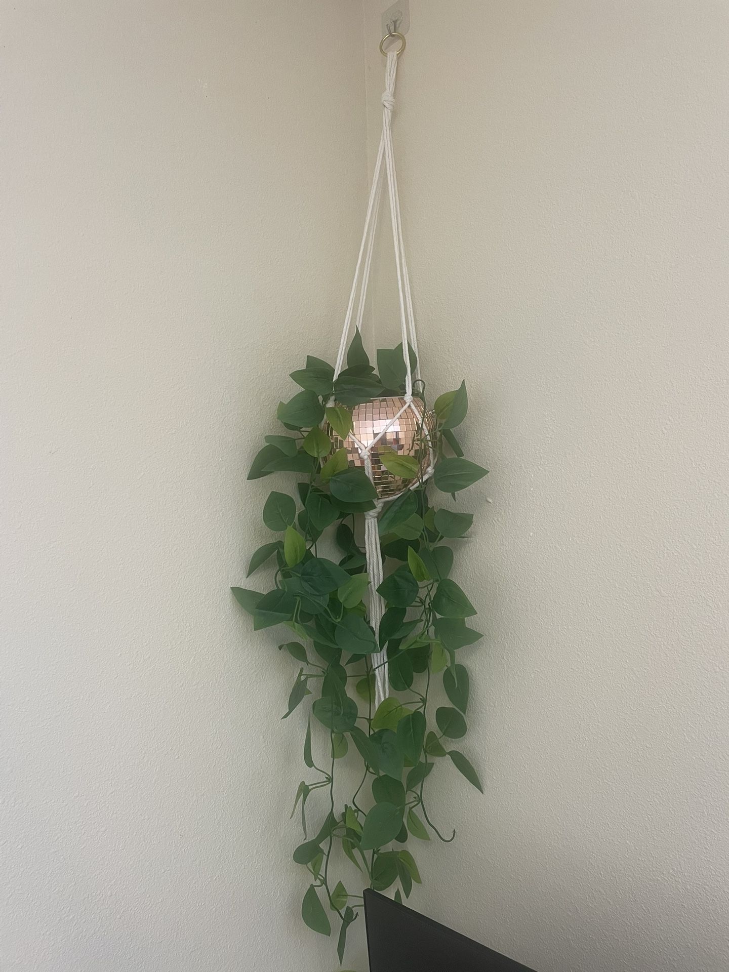 2 Pink Disco ball planter with fake hanging plant