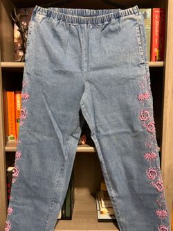 Light Wash Embroidered Denim Leggings