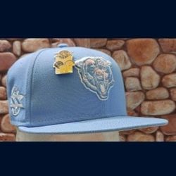 Chicago Bears Size 7 1/8 New Era 59FIFTY SKY BLUE/PINK SUPER BOWL XX Hat (NW/OT) UNWORN!😇 MINT CONDITION!👀Please Read Description.