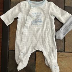 Little Me Light Blue Striped Baby Footie Preemie