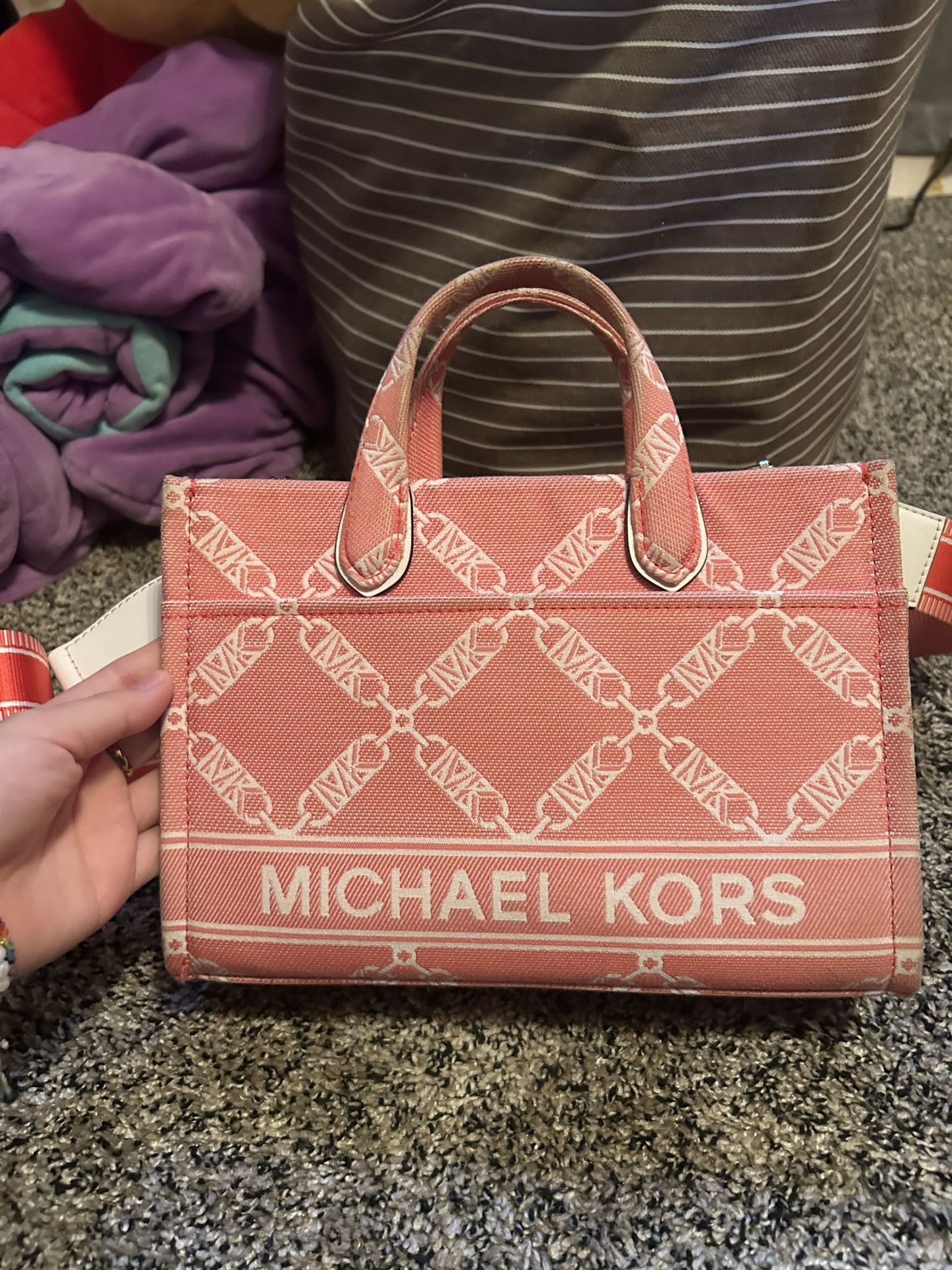 Pink Michael Kors Gigi Small Empire Logo Jacquard Messenger Bag