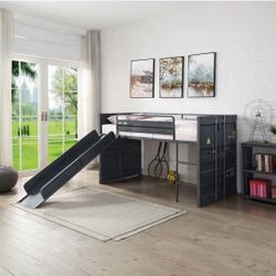 Twin Loft Bed W/Slide Metal Frame