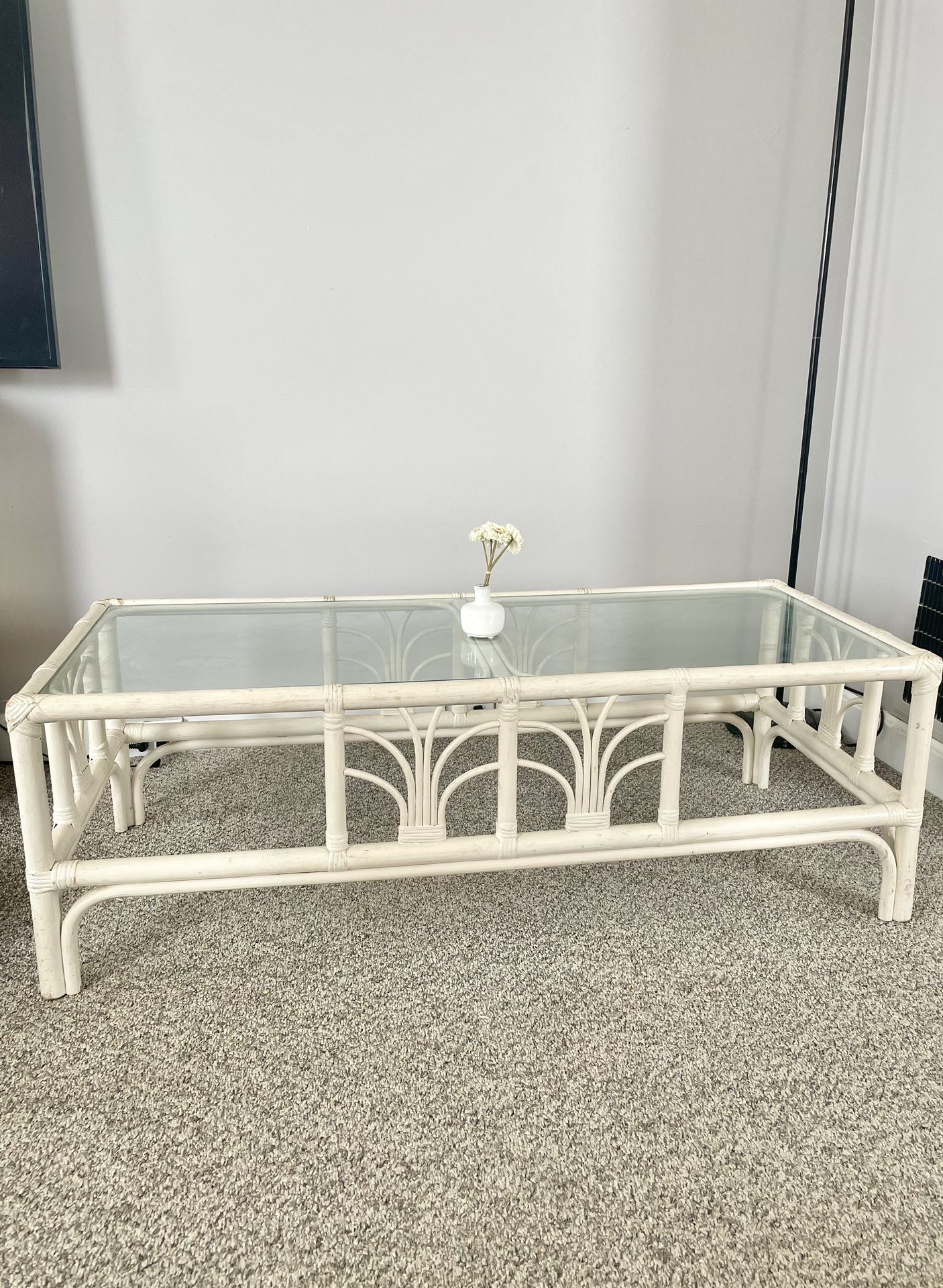 White Wooden Coffee Table with Glass top