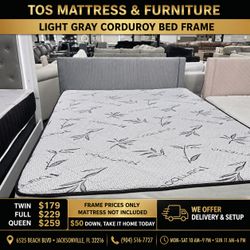 Light Gray Corduroy Bed Frame 🚚WE DELIVER🚚