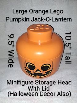 Large Orange Lego Pumpkin Jack-O-Lantern Minifigure Storage Head With Lid In Brand New Excellent Condition