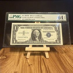 EPQ UNC $1 1957 Silver Certificate Blue Seal 64 PMG Rated