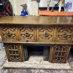 Vintage One Piece Morse Electrophonic Fireplace Mantle w/ Built-in 8-Track Player, Phonograph & Bar