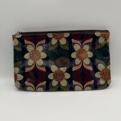FOSSIL KeyPer Cosmetic Case Clutch Bag Coated Canvas Multicolor Floral Zip Pouch