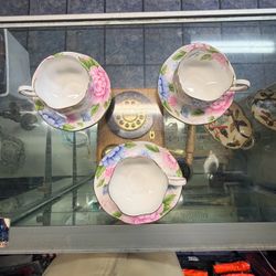 Floral Porcelain Tea Cup and Saucer Set of 3