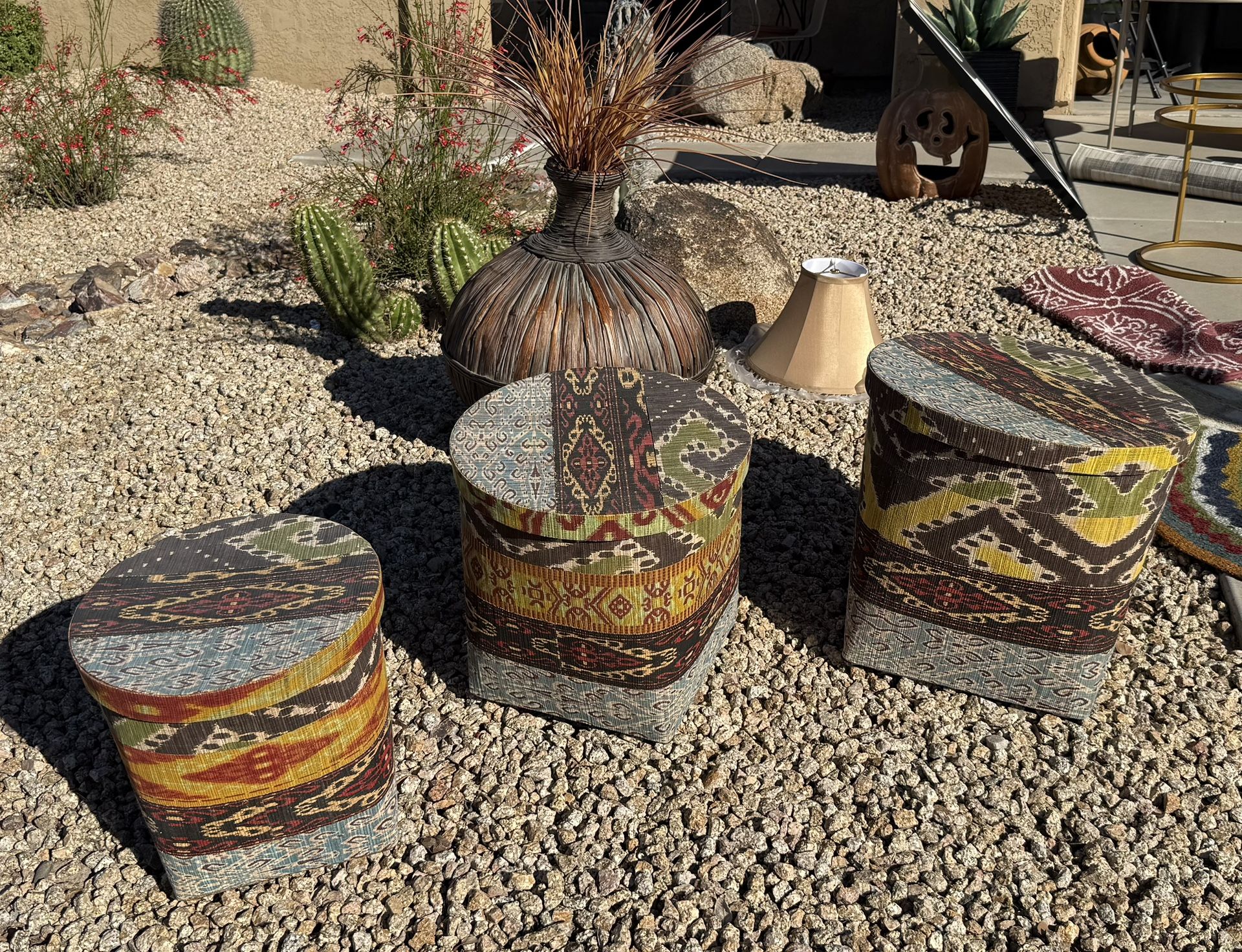 Bohemian Patterned Storage Ottoman Set (3 pcs)