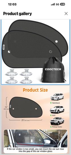 (2 Pack) Car Side Window Shades 25"X15 With Suction Cups - for Baby privacy Sun Block - Price Firm