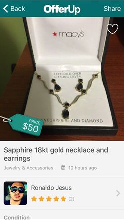 Sapphire 18kt gold necklace and earrings