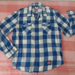 Levis Chicago Cubs Flannel Button Up Shirt Mens Size L Blue Plaid Long Sleeve