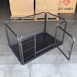$95 (New in box) Heavy-duty dog pet playpen with plastic tray indoor outdoor cage kennel 4-panel, 49x32x28” 