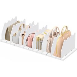 Ronlap Purse Storage Organizer for Closet, White Closet Bag Storage Dividers Rack Shelf Purse Dividers for Closet Organization Handbag Separators Clos
