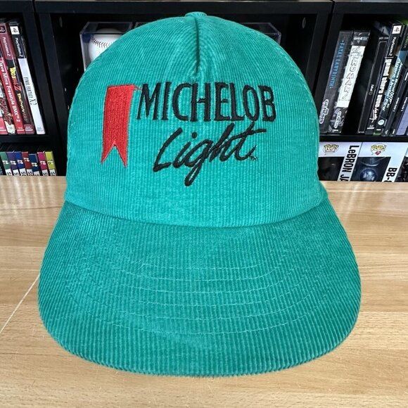 Michelob Light Teal Vintage Hat Corduroy Cap Strapback Made In USA Stylemaster