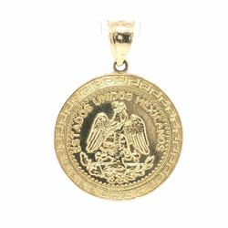 Men’s 14k Yellow Gold Mexican Coin Style Pendant with Greek Key Border GP3139960