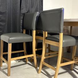 4 Elm Natural & Gray Faux Leather Panel Back Upholstered Counter Height Stool