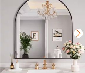 Modern 32 in w x 34 in H arched black metal framed wall mirror vanity mirror