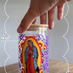 Libbey Glass Can Cup Virgin Mary 