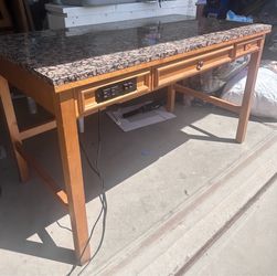Wood Console Table with Real Granite Top and Drawers