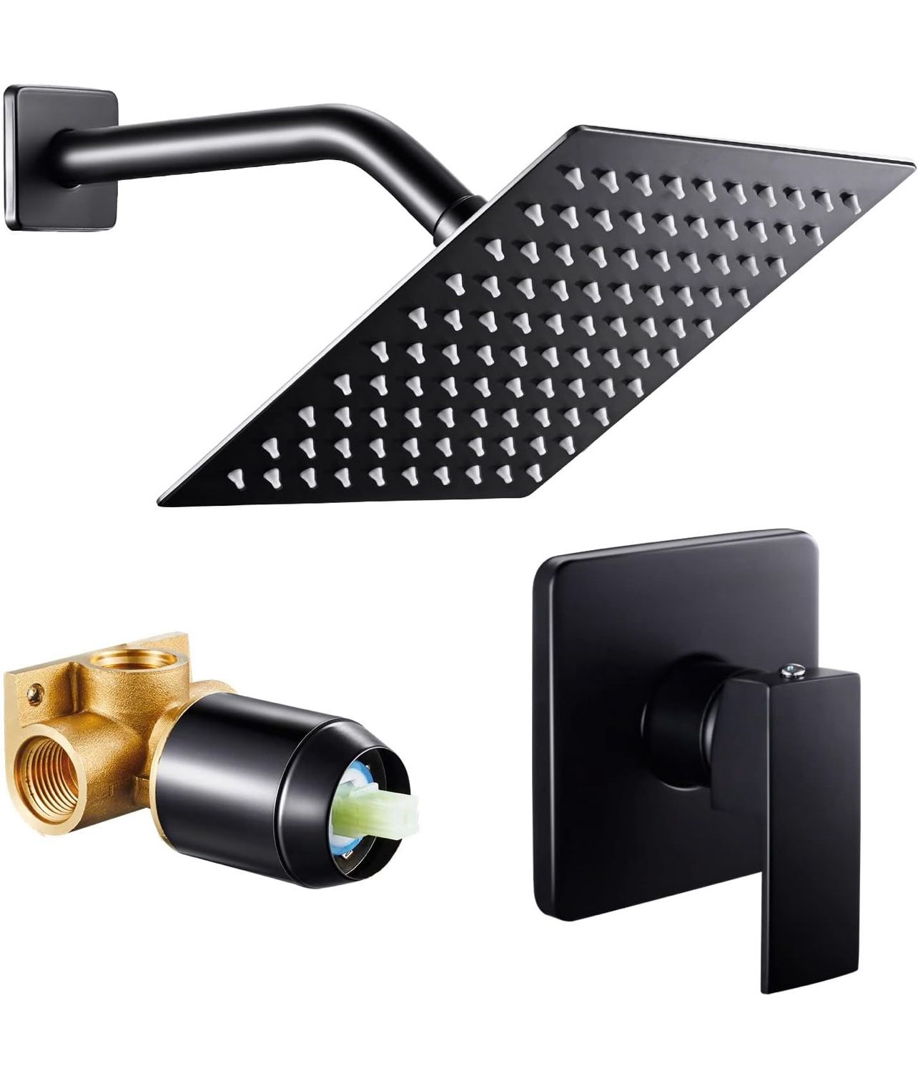 Black Shower Faucet Set, High Pressure 8 Inchs Square Shower Rainfall Head